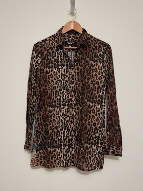 ⁠Johnny Was Workshop Silk Leopard Boho Medallion Mandala Button Down Blouse S